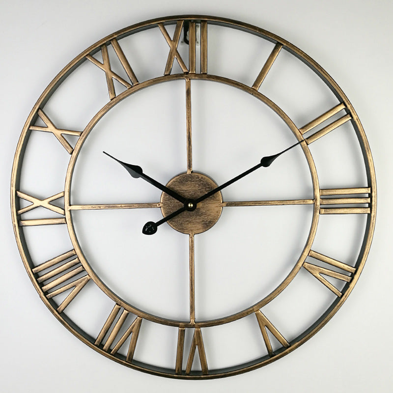 Large Vintage-Style Iron Wall Clock – 40 cm Diameter Retro Wall Clock Decor with Silent Movement