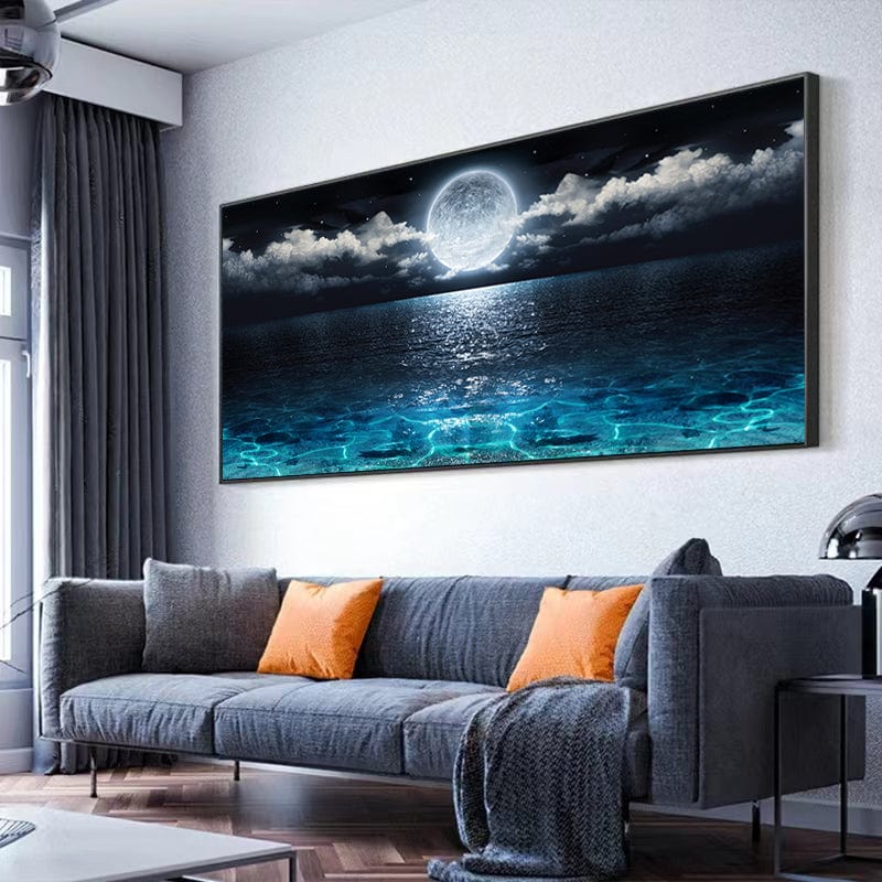Limited Edition Moon Rise Art Print – Serene Full Moon Over Blue Waters – High-Quality Canvas Print for Home Décor
