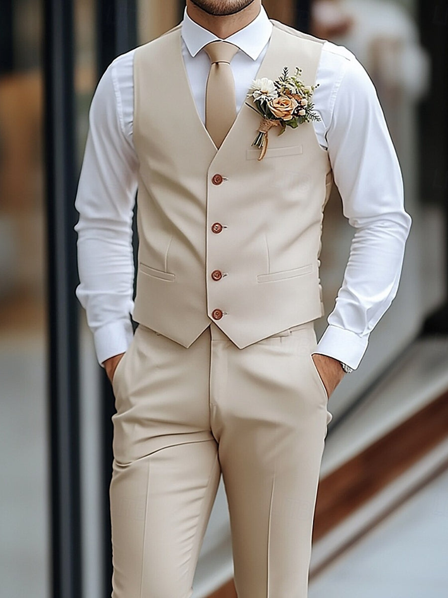 Men’s Beige Waistcoat and Trouser Set