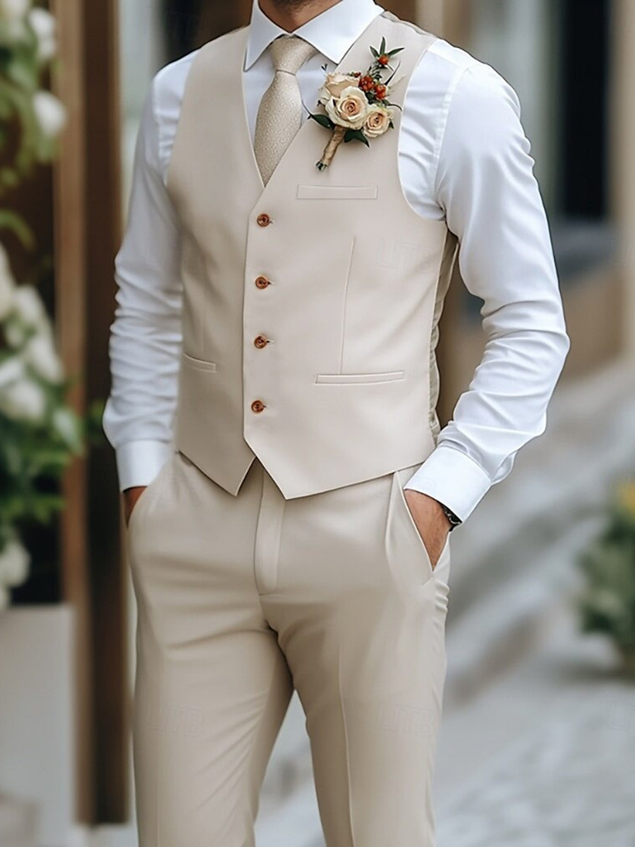 Men’s Beige Waistcoat and Trouser Set