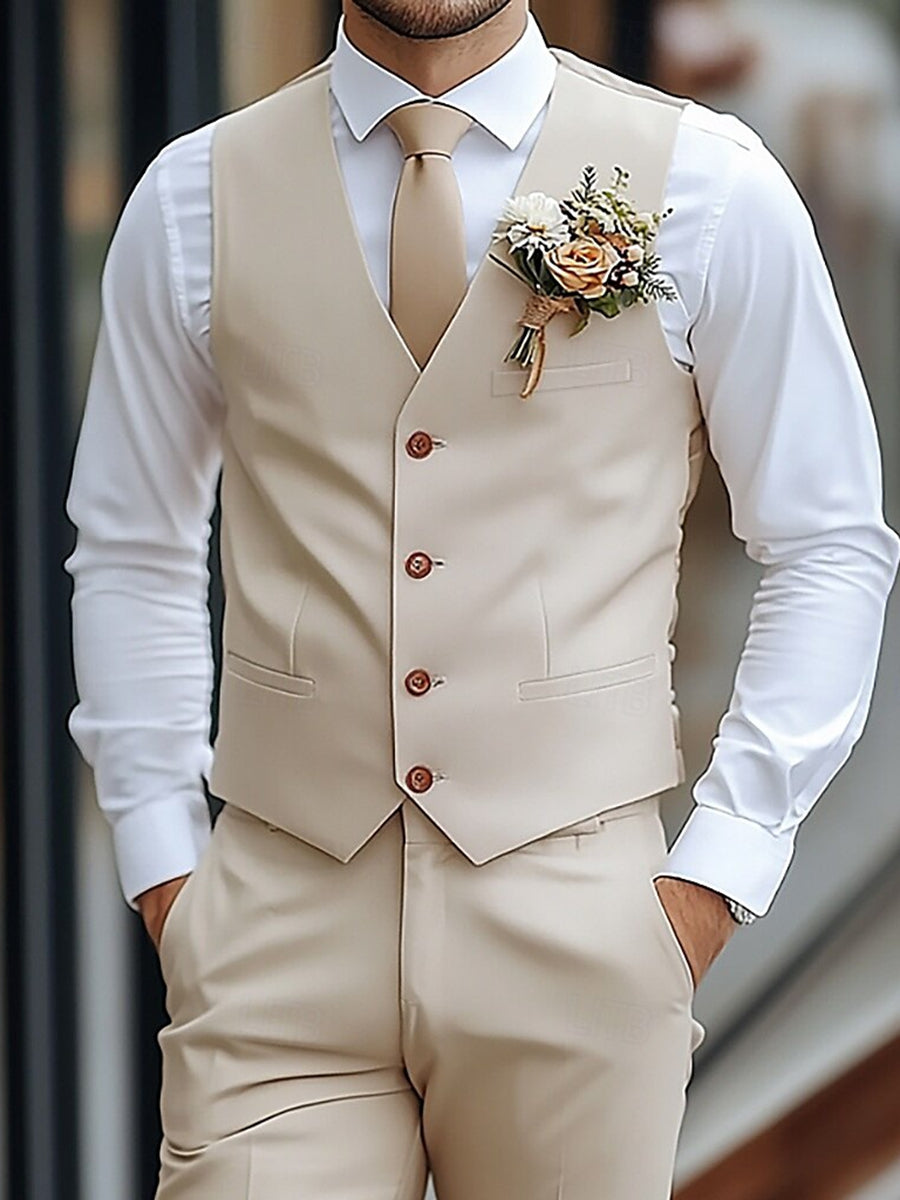 Men’s Beige Waistcoat and Trouser Set