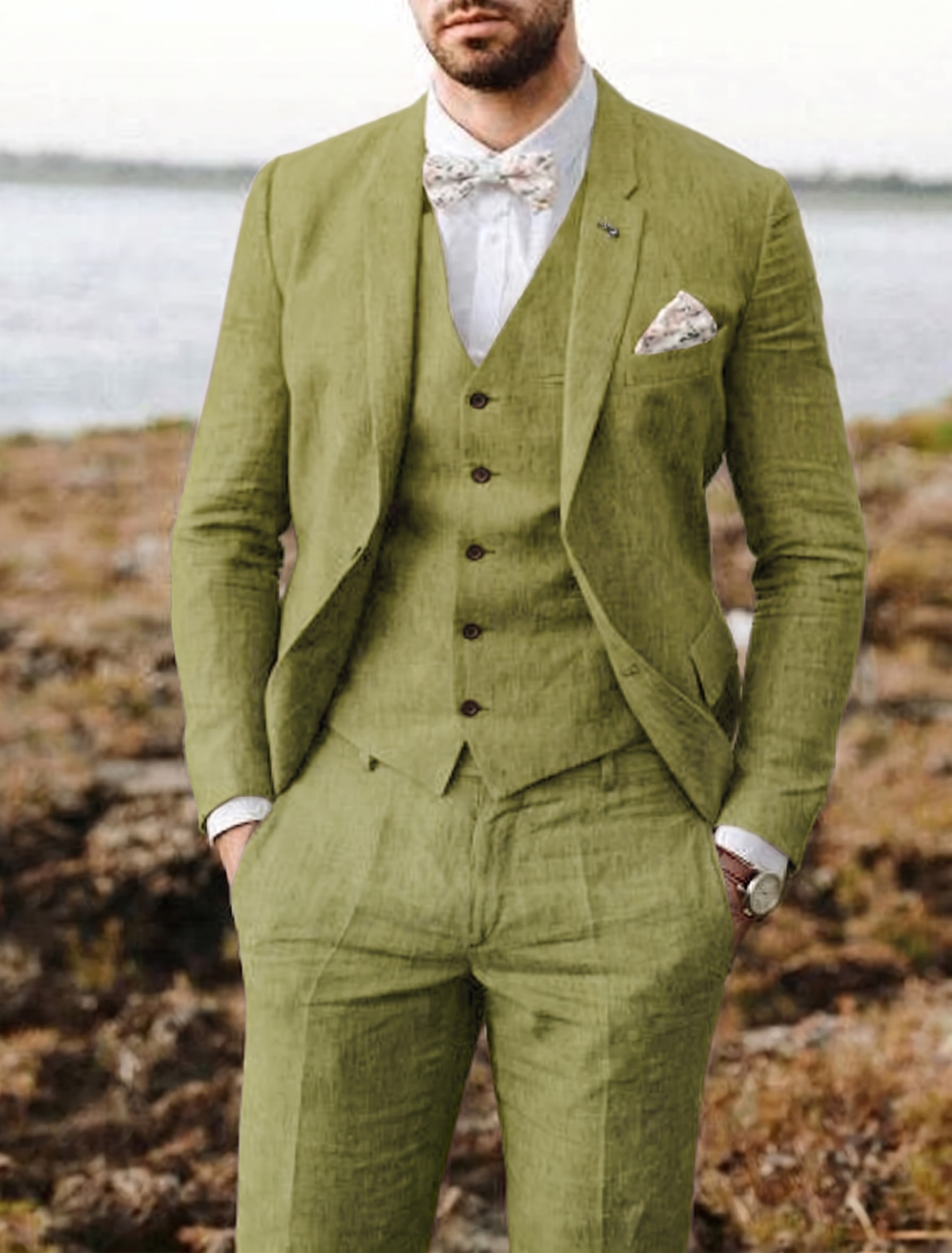 Men’s Cotton-Linen Three-Piece Suit