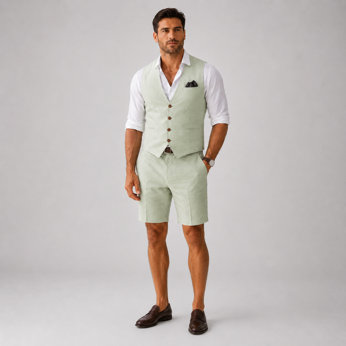 Men’s Linen-Look Vest and Shorts Set