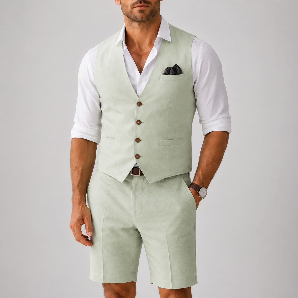 Men’s Linen-Look Vest and Shorts Set