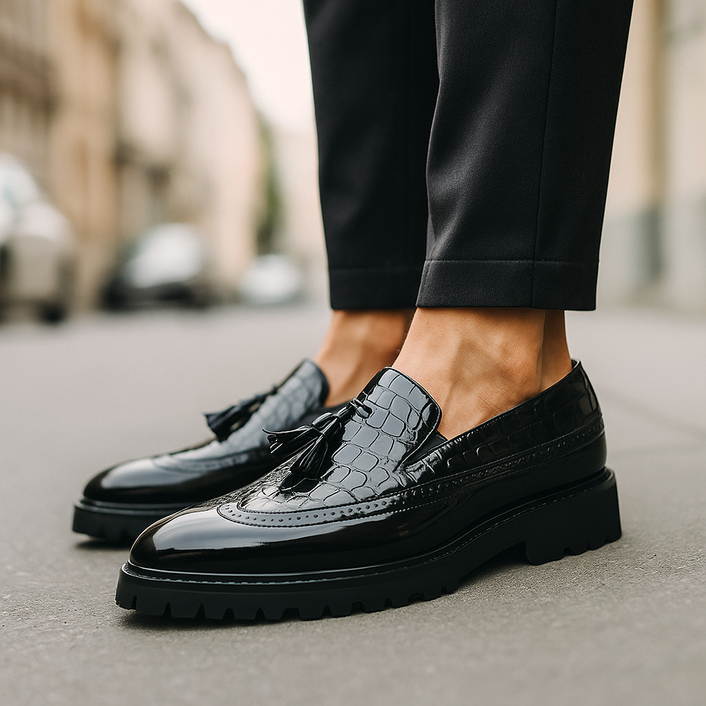 Men's Loafers With Croc-Embossed Tassels