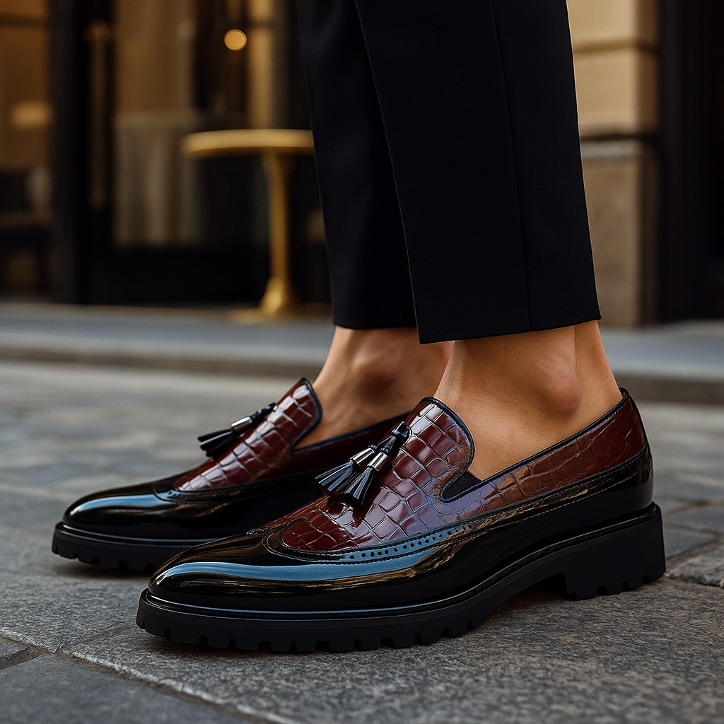 Men's Loafers With Croc-Embossed Tassels