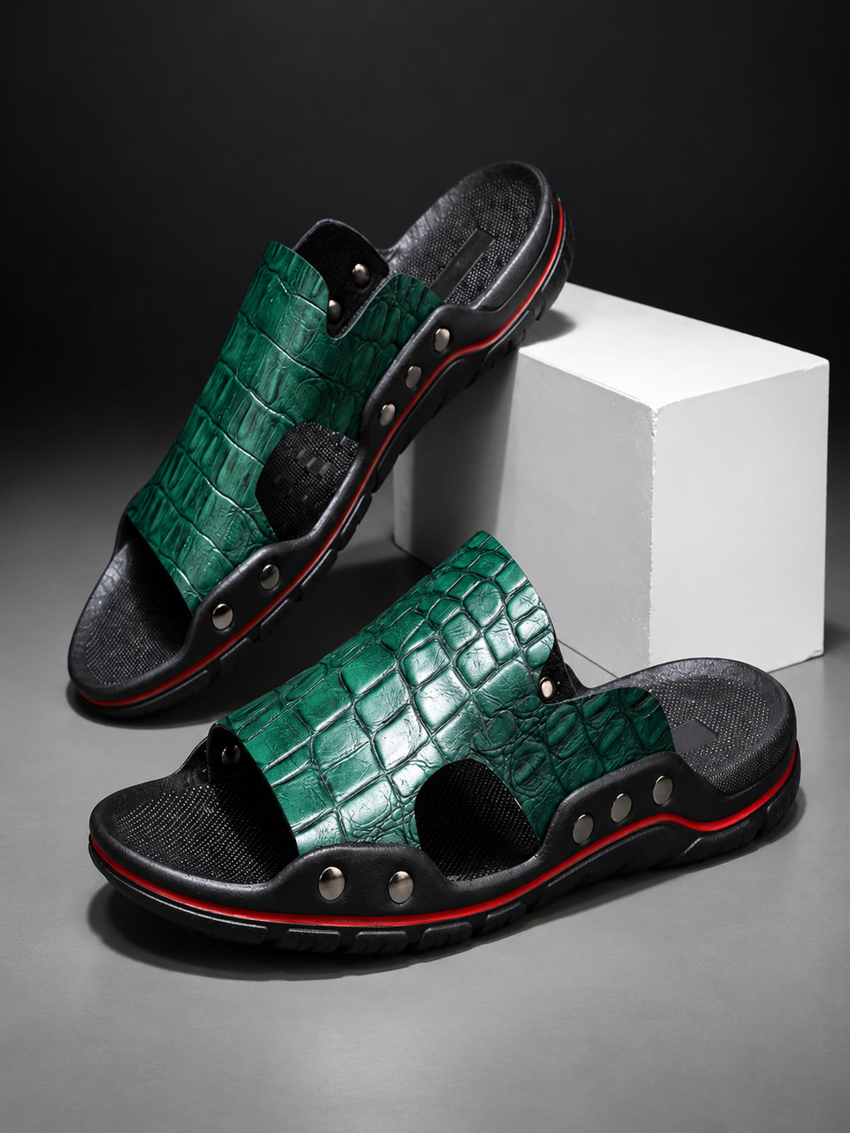 Men's Crocodile-Texture Sandals