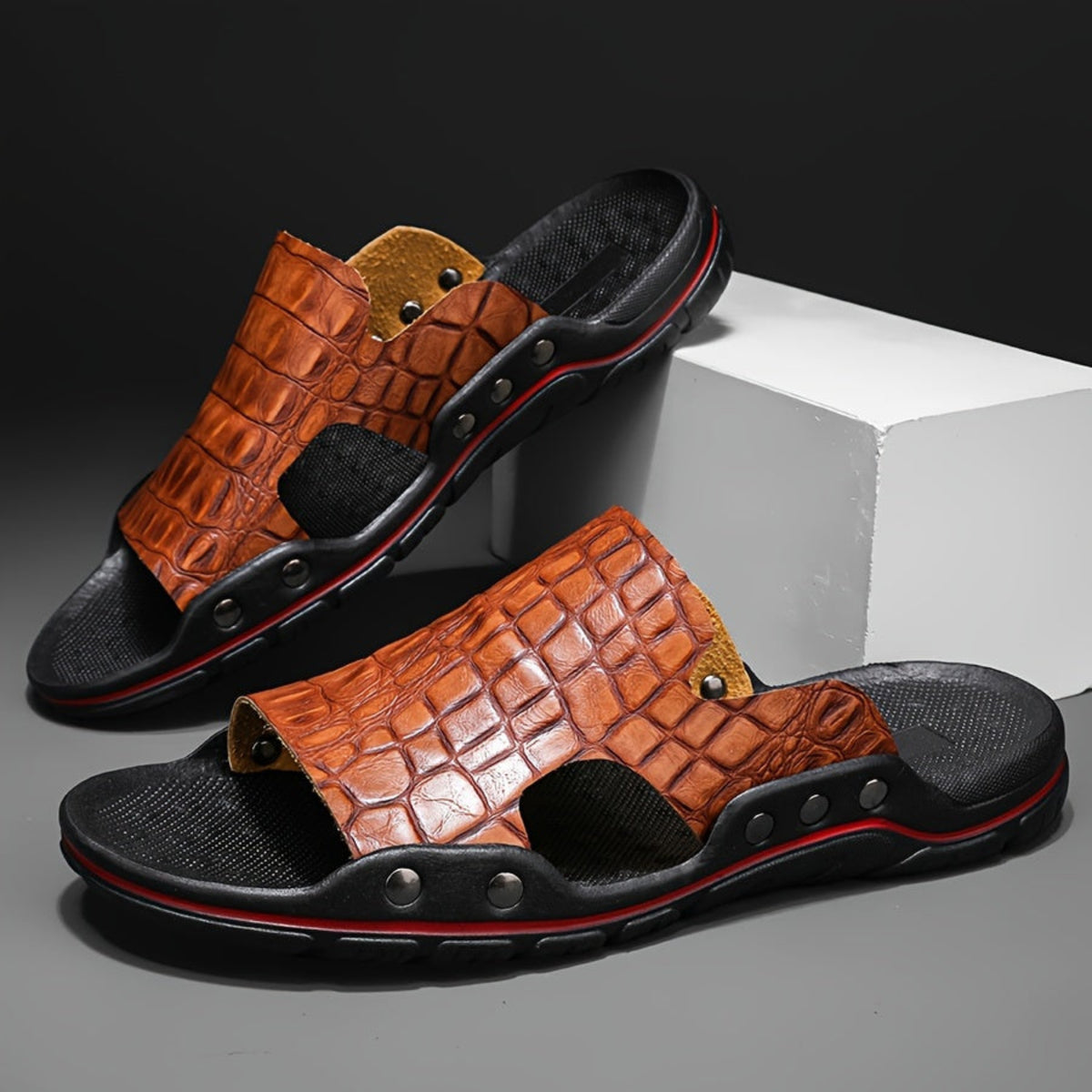 Men's Crocodile-Texture Sandals