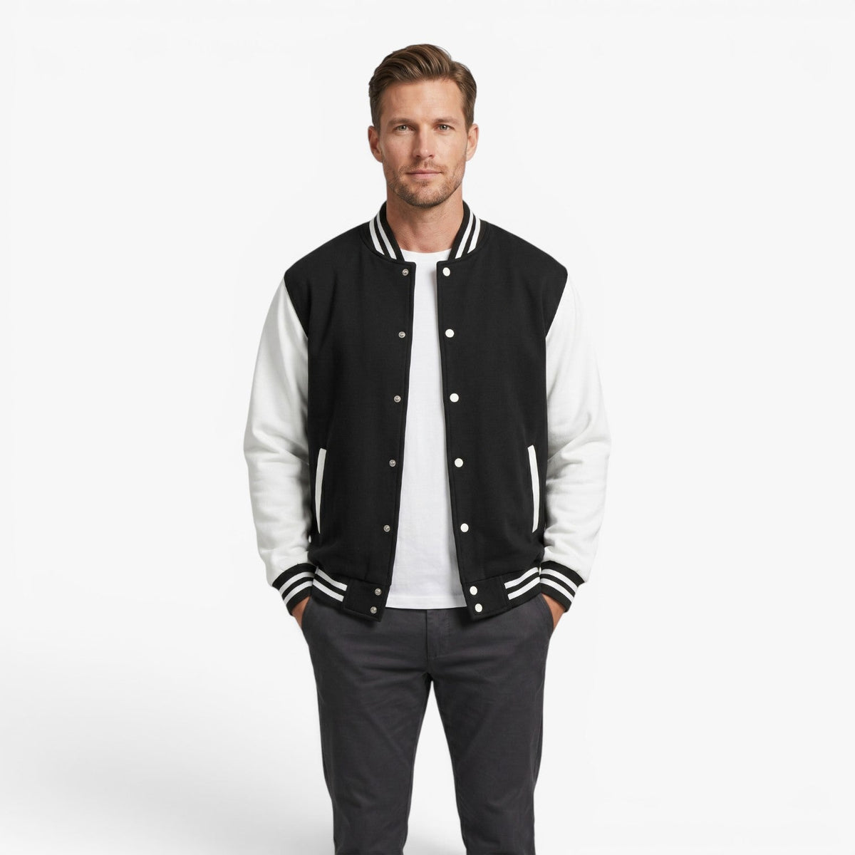 Men’s Varsity Bomber Jacket with Contrast Sleeves