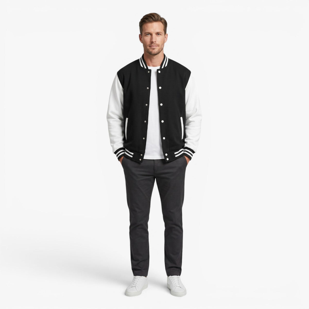 Men’s Varsity Bomber Jacket with Contrast Sleeves