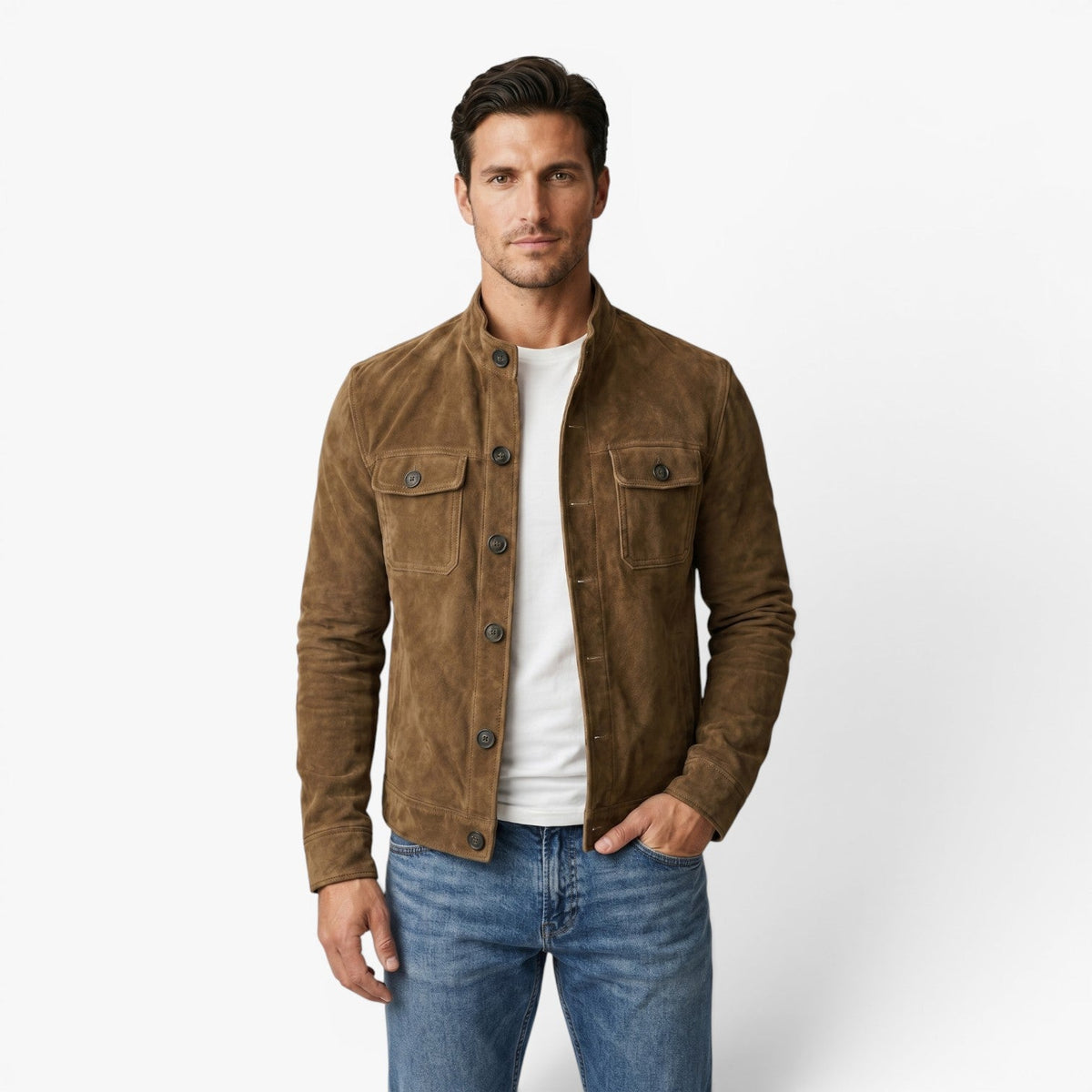 Men’s Vintage Suede-Effect Button Jacket