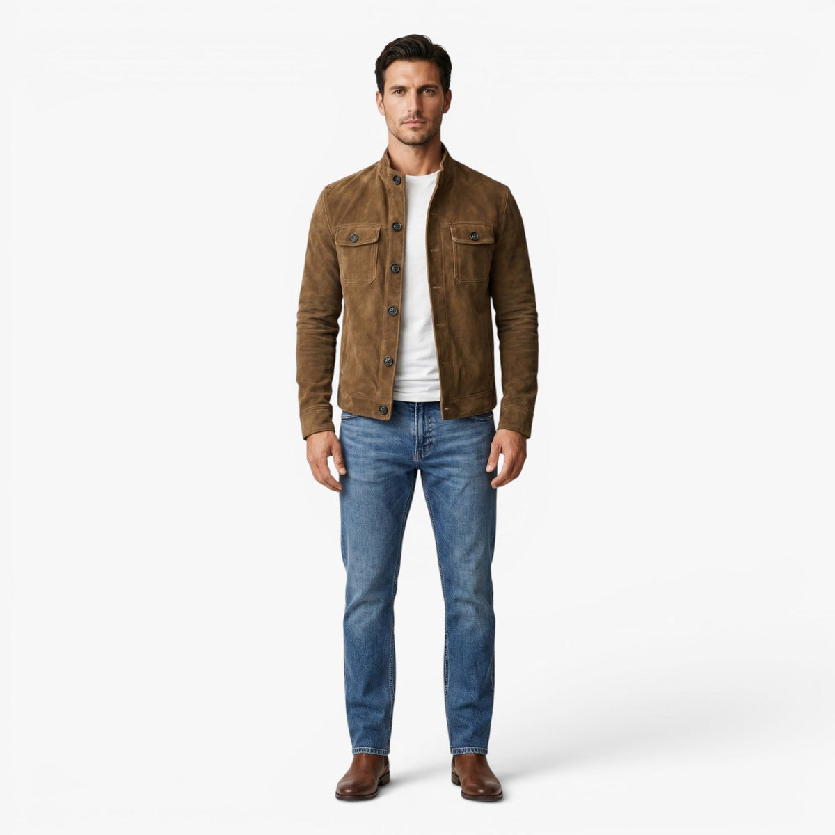 Men’s Vintage Suede-Effect Button Jacket