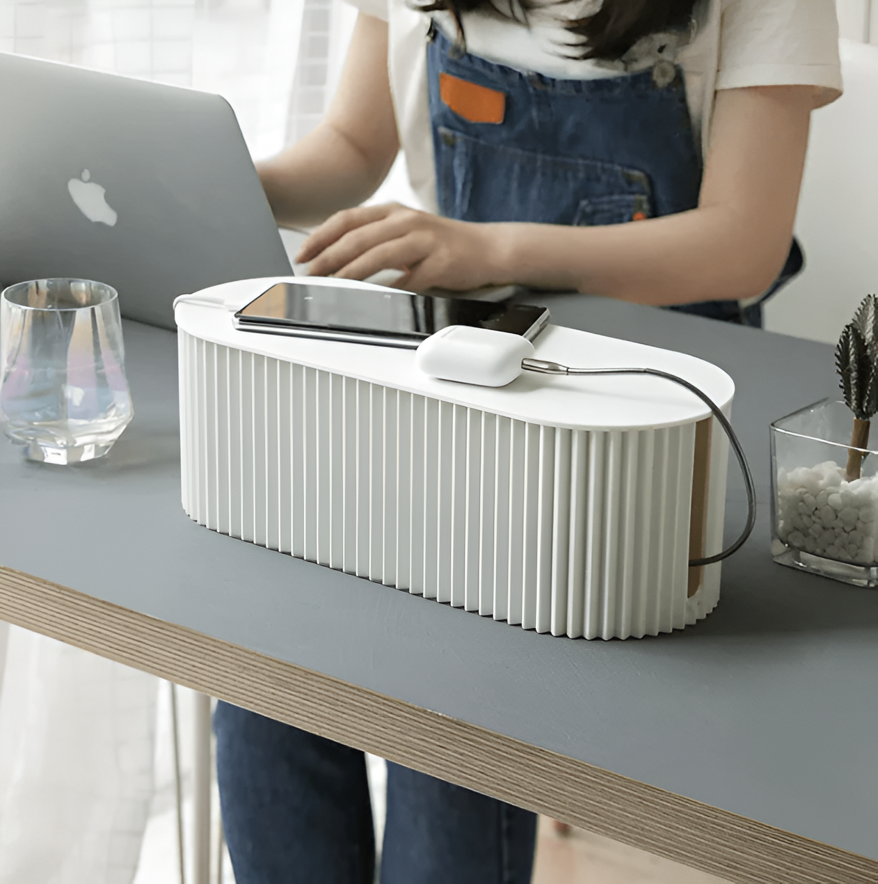 Minimalist Cable Management Box – Plastic Cable Organizer for Chargers and Power Strips
