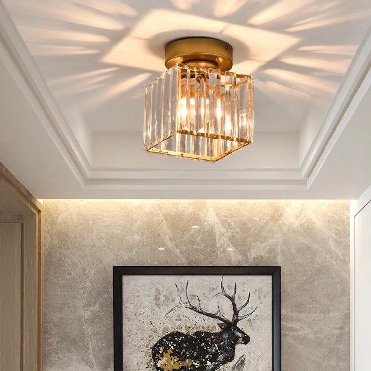Modern Flush Mount Ceiling Light Fixture in Black – 1-Light Crystal Design for Hallway and Living Room