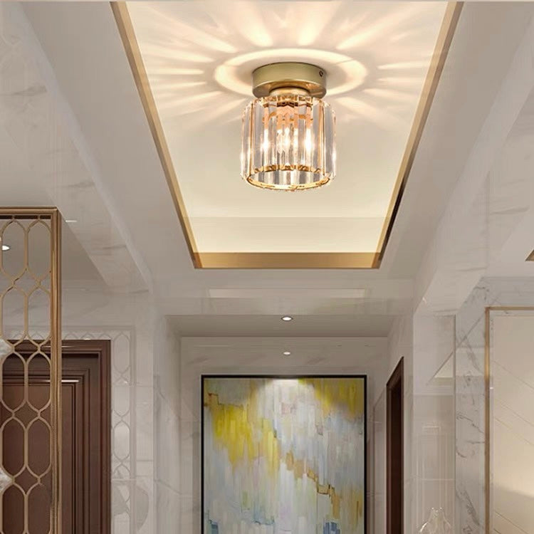 Modern Flush Mount Ceiling Light Fixture in Black – 1-Light Crystal Design for Hallway and Living Room