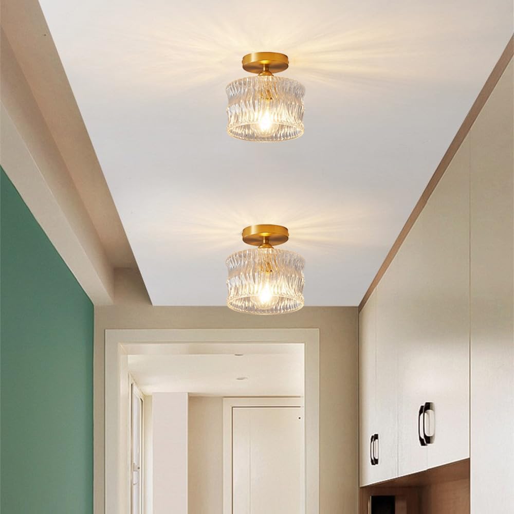 Modern Glass Gold Ceiling Lamp Flush Mount Light Fixture