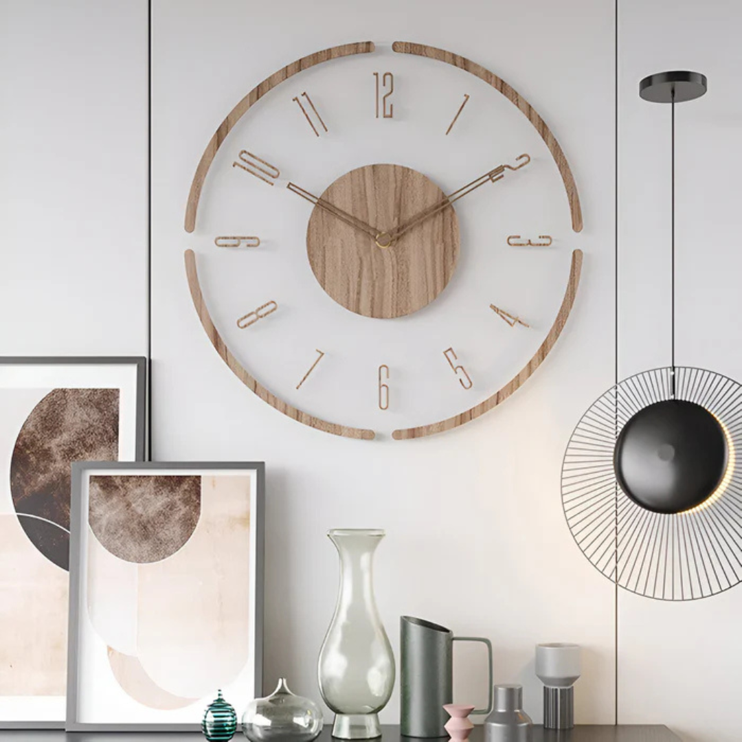 Modern Wall Clock 30 cm - Stylish Acrylic and Wood Design for Living Room Decor, Silent Quartz Mechanism