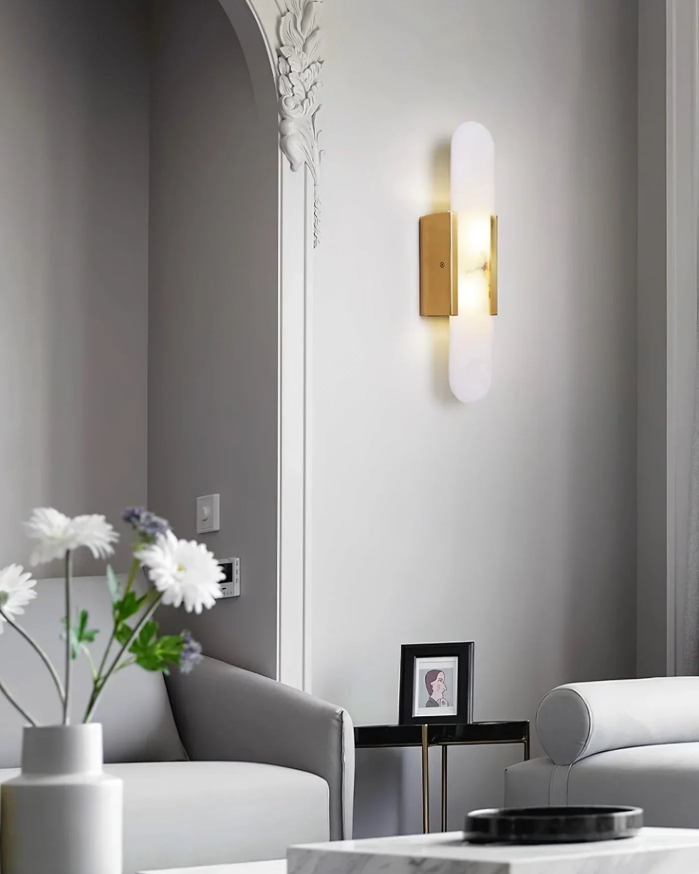 Modern Alabaster Wall Light with Gold Details