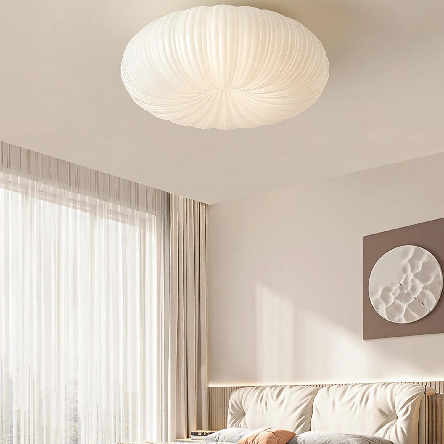 Japandi Dome Ceiling Light with Shell-Inspired Pleated Design
