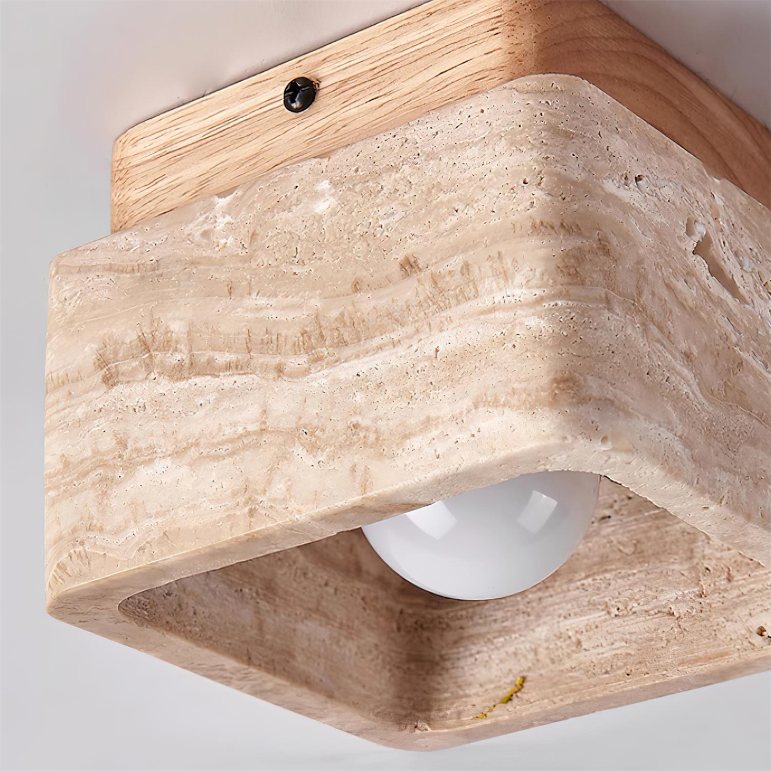 Natural Stone and Wood Ceiling Lamp Flush Mount Light Fixture