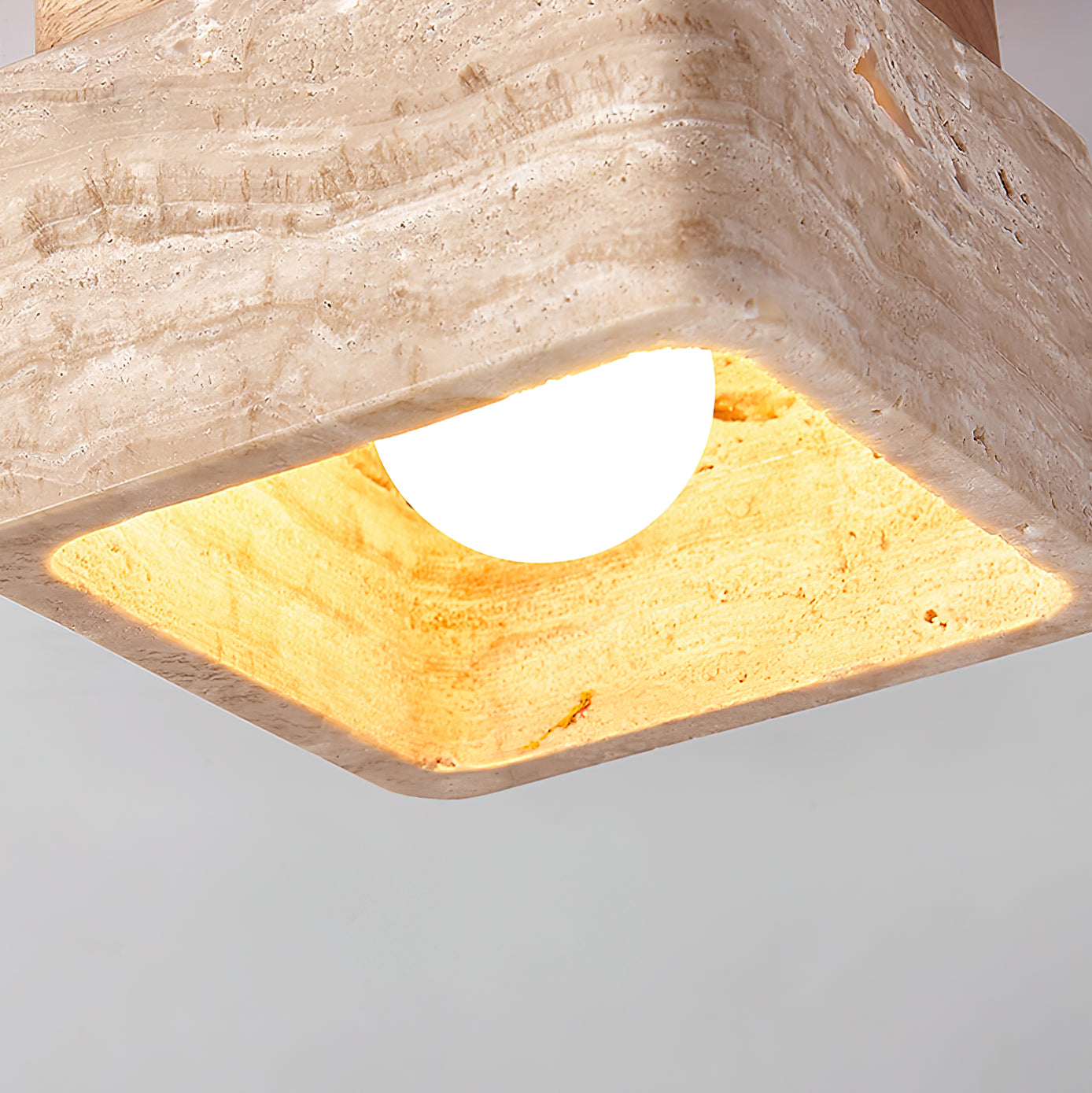Natural Stone and Wood Ceiling Lamp Flush Mount Light Fixture