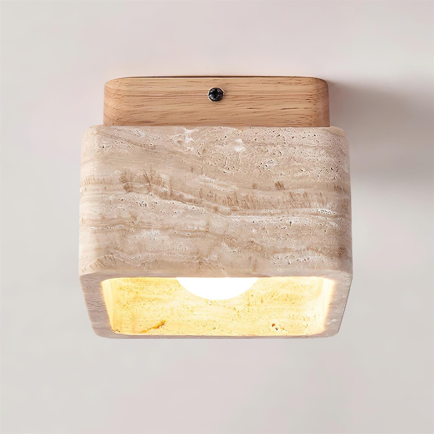 Natural Stone and Wood Ceiling Lamp Flush Mount Light Fixture
