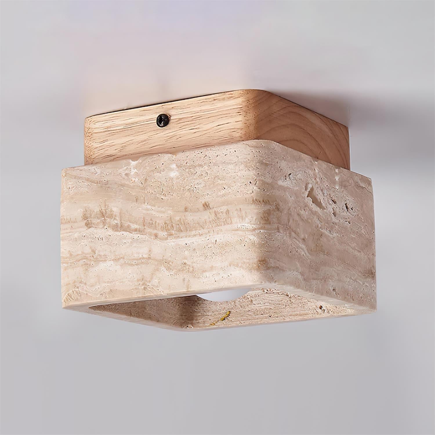 Natural Stone and Wood Ceiling Lamp Flush Mount Light Fixture