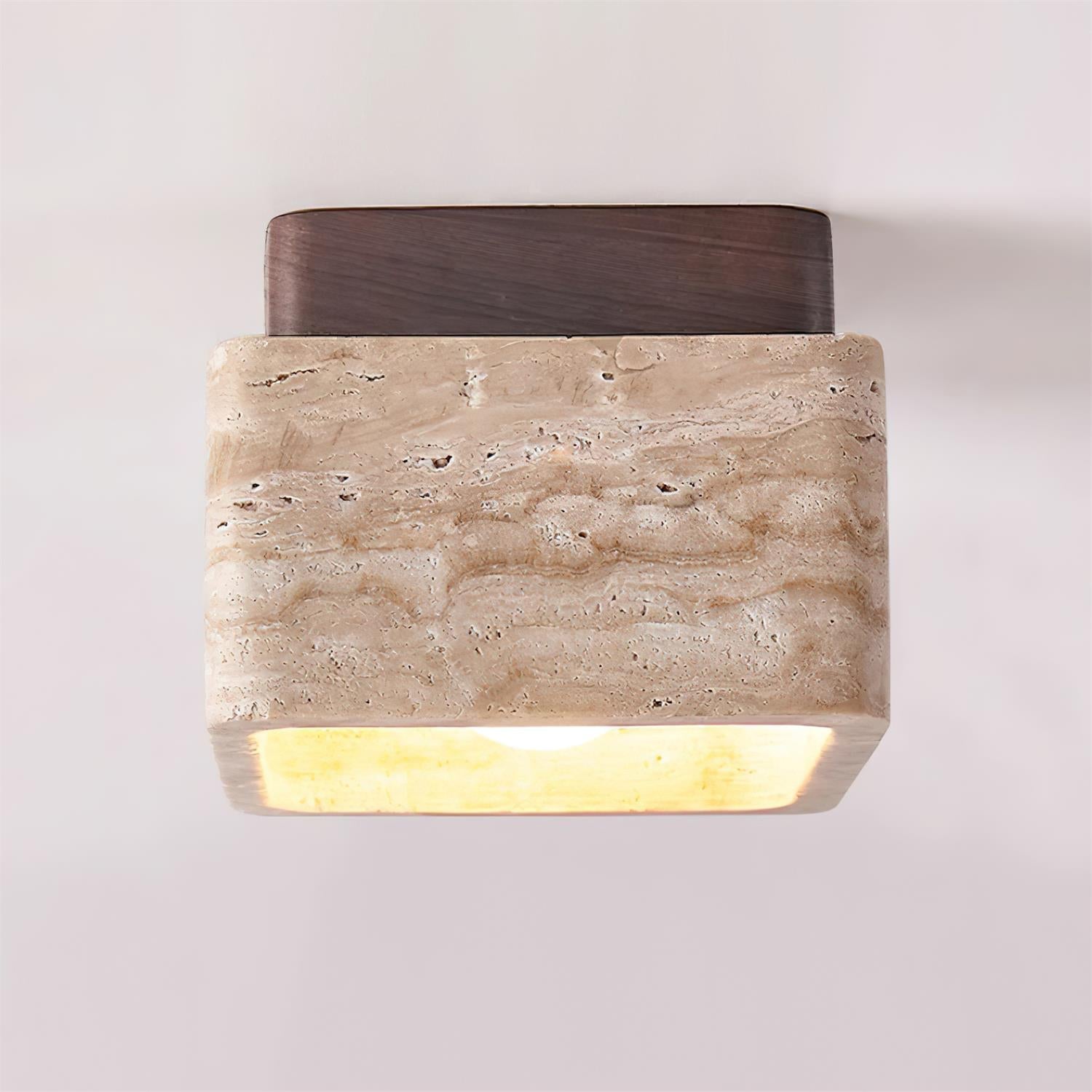 Natural Stone and Wood Ceiling Lamp Flush Mount Light Fixture