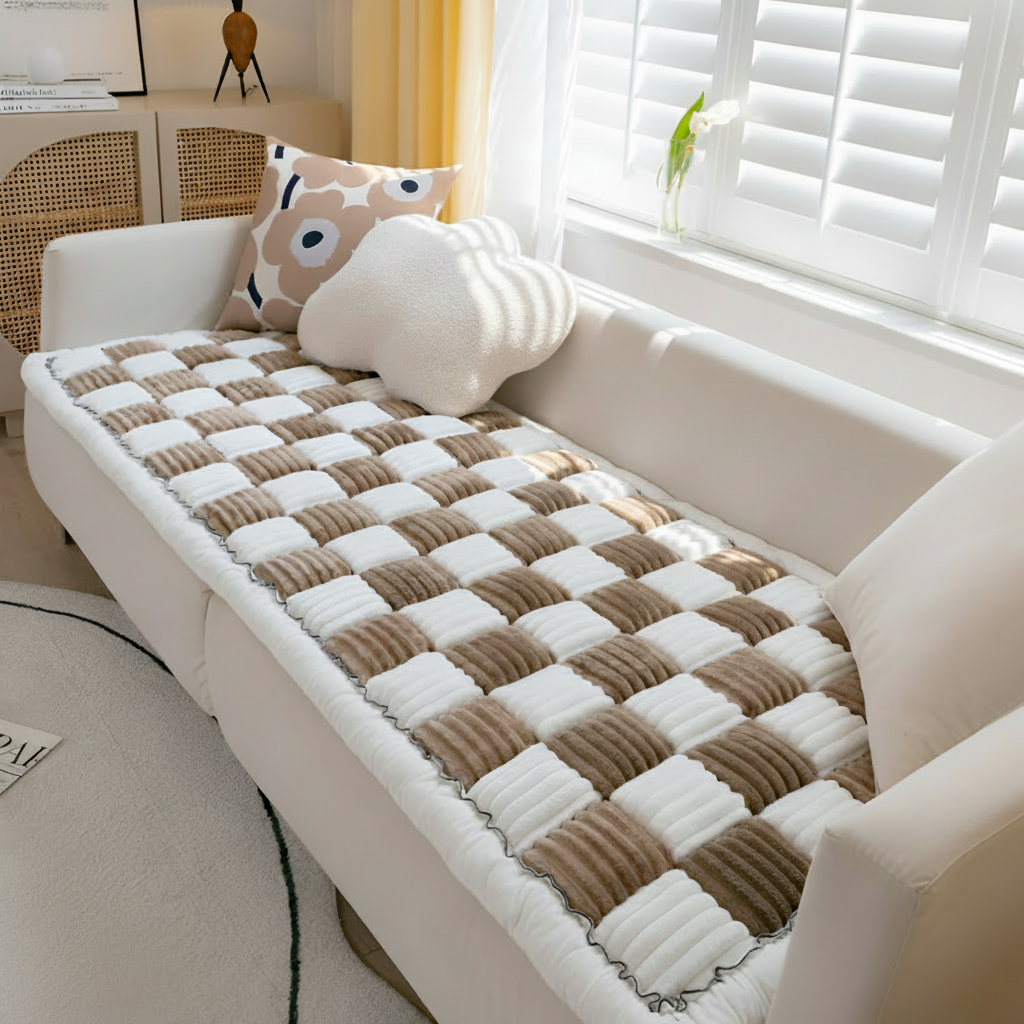 Non-Slip Checkered Plush Pet Mat