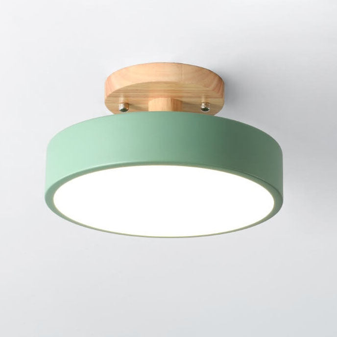 Nordic Round LED Flush Mount Ceiling Light Fixture with Adjustable Color Temperature – Modern Wood Design for Living Room, Hallway, Bedroom