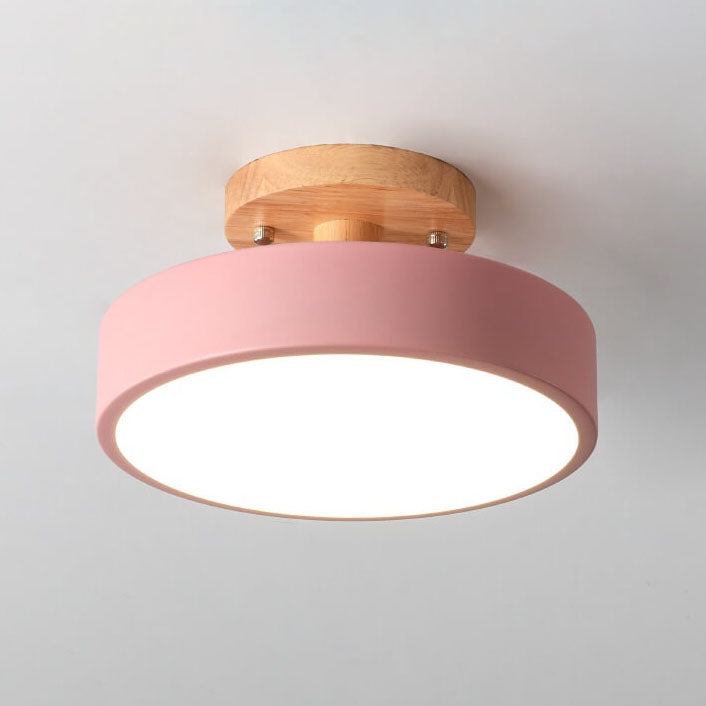 Nordic Round LED Flush Mount Ceiling Light Fixture with Adjustable Color Temperature – Modern Wood Design for Living Room, Hallway, Bedroom