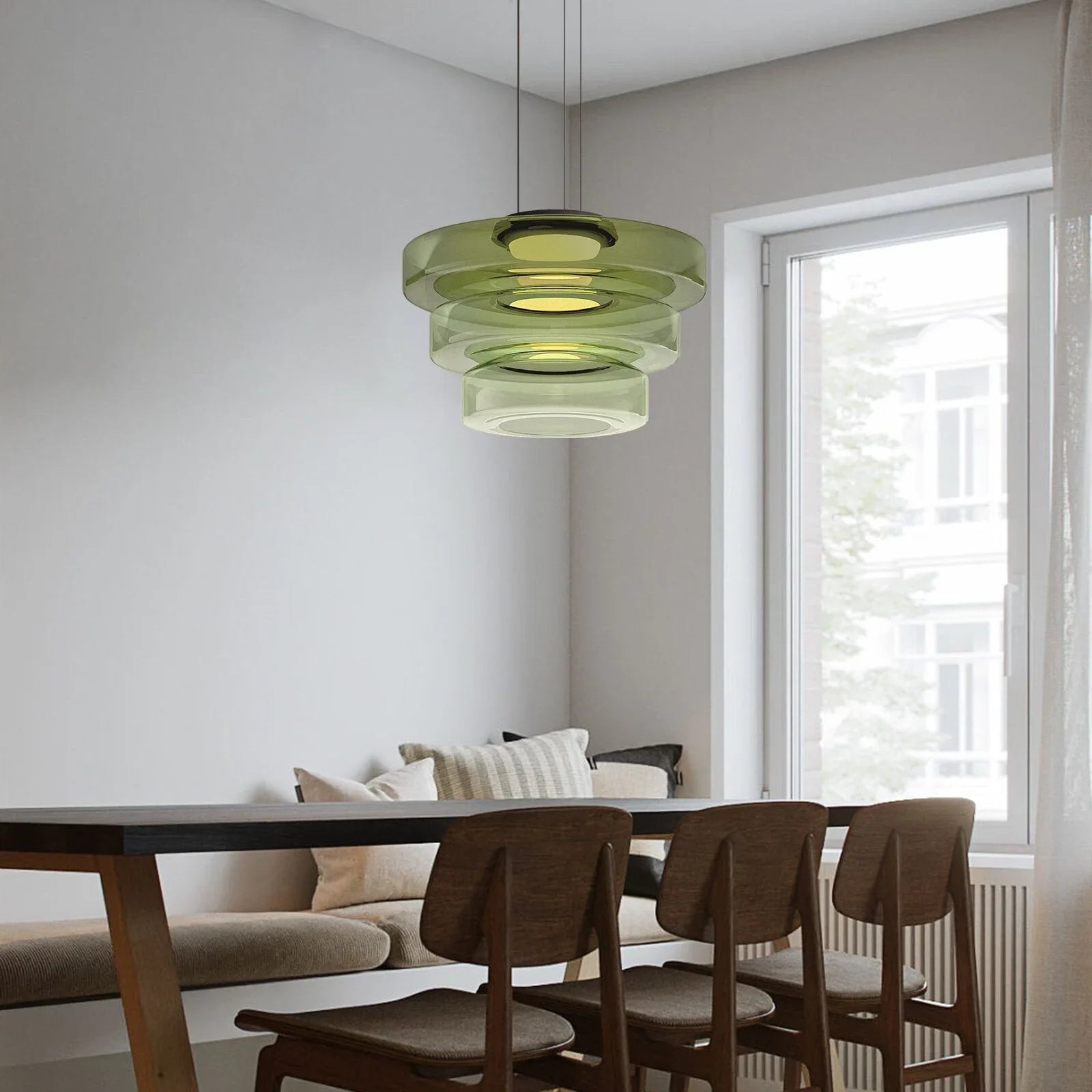 Nordic Creative Glass Pendant Light with Multi-Layer Disc Shade, Modern Macaron Design for Kitchen Island