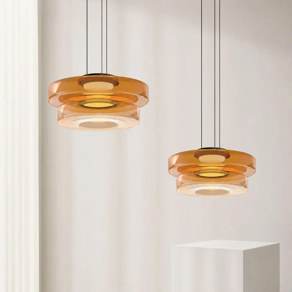 Nordic Creative Glass Pendant Light with Multi-Layer Disc Shade, Modern Macaron Design for Kitchen Island