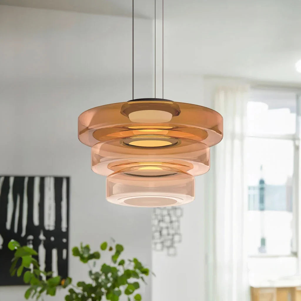 Nordic Creative Glass Pendant Light with Multi-Layer Disc Shade, Modern Macaron Design for Kitchen Island