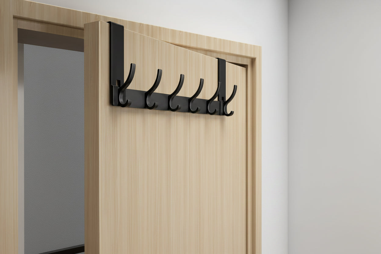 Over-the-Door Coat Rack with Multiple Double Hooks – No-Drill Aluminum Door Hanger