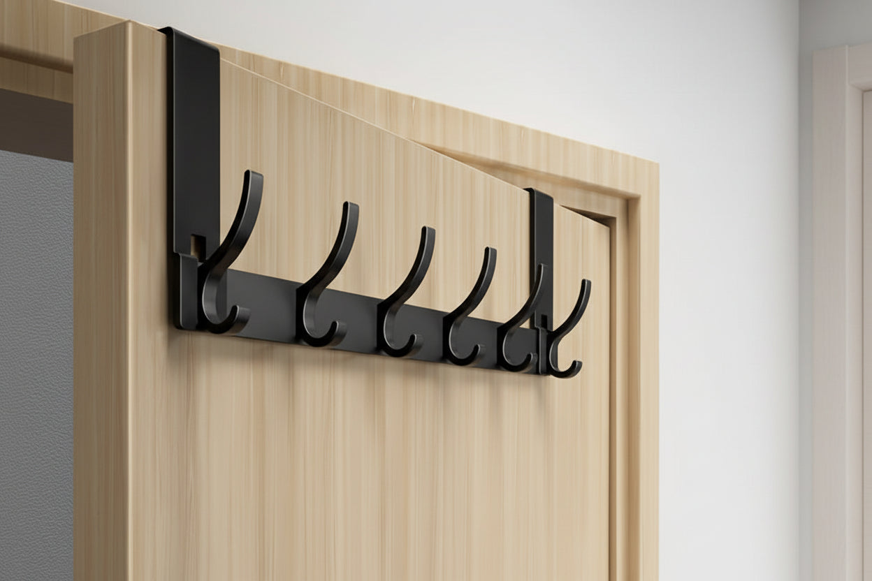Over-the-Door Coat Rack with Multiple Double Hooks – No-Drill Aluminum Door Hanger