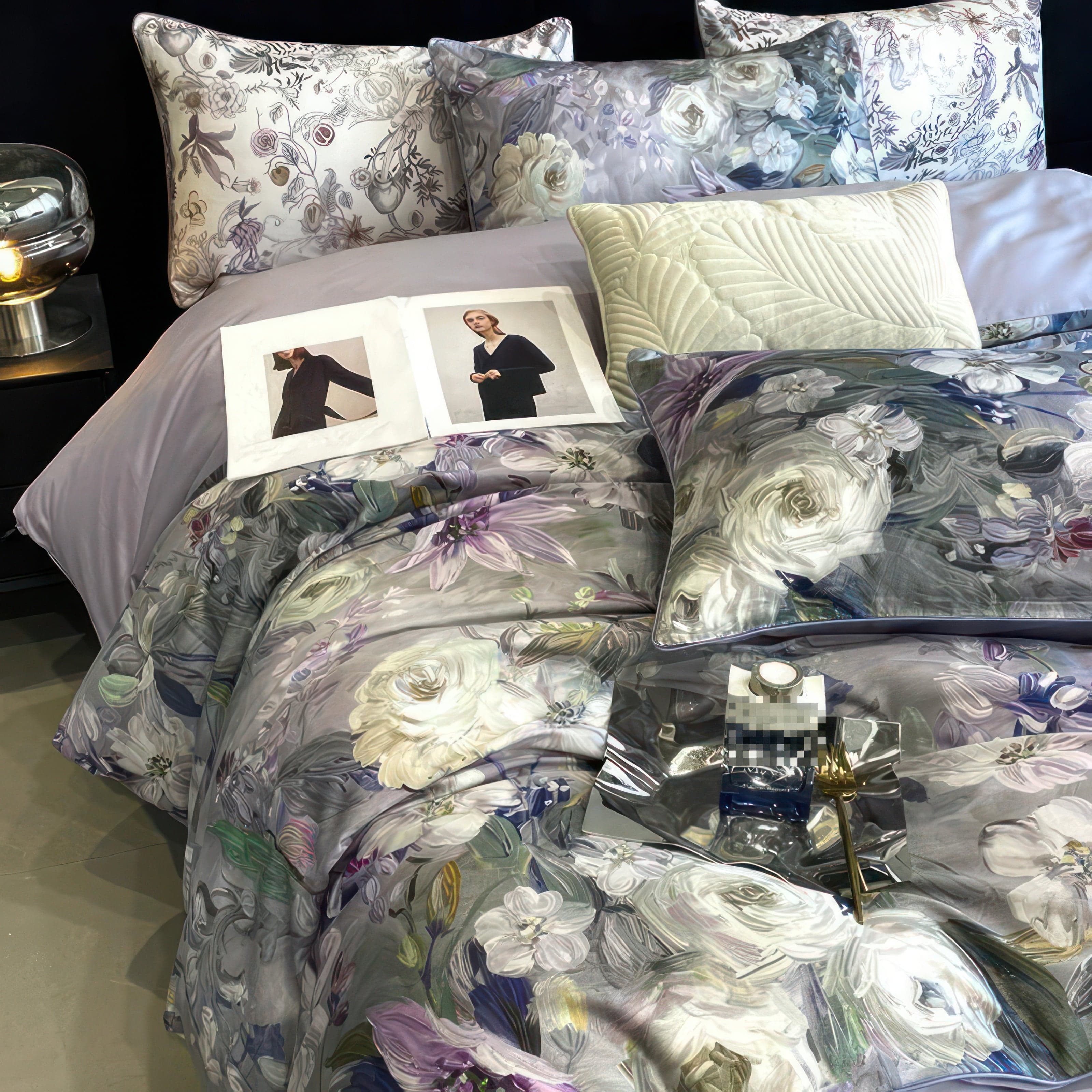 Pillowcase Pair 48 x 74cm, 100% Egyptian Cotton, 600 Thread Count, Luxurious Sateen Weave, Intricate Design, Soft and Cool