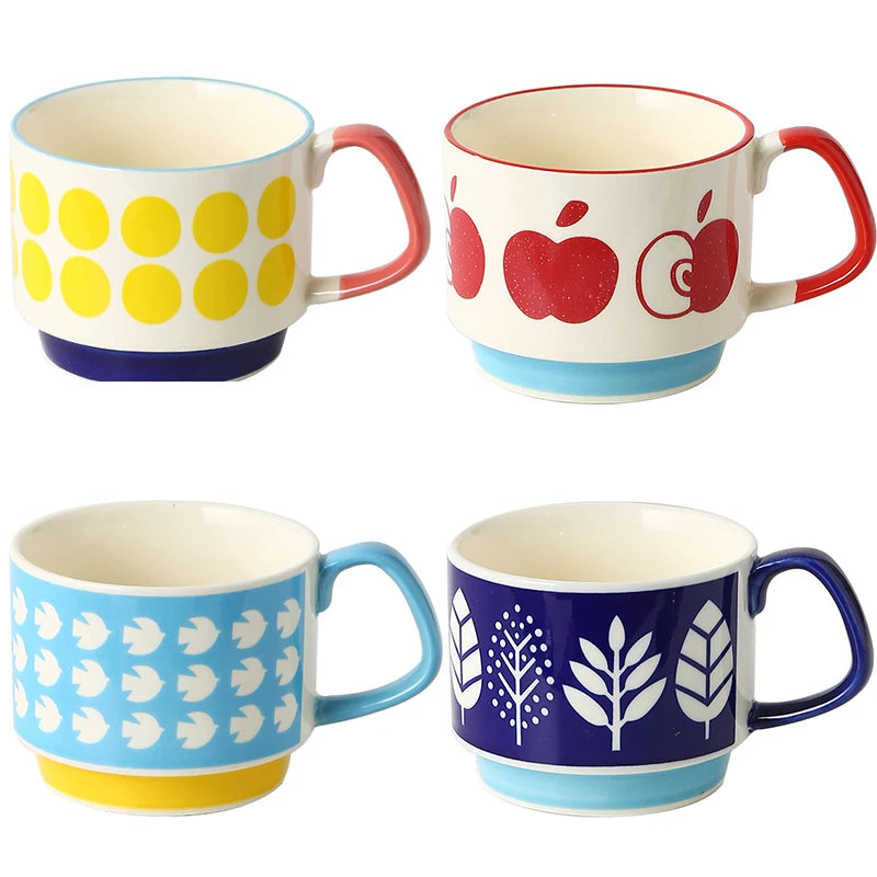 Retro Ceramic Coffee Mug Set – 300ml Capacity with Unique 1950s Patterns – Dishwasher and Microwave Safe