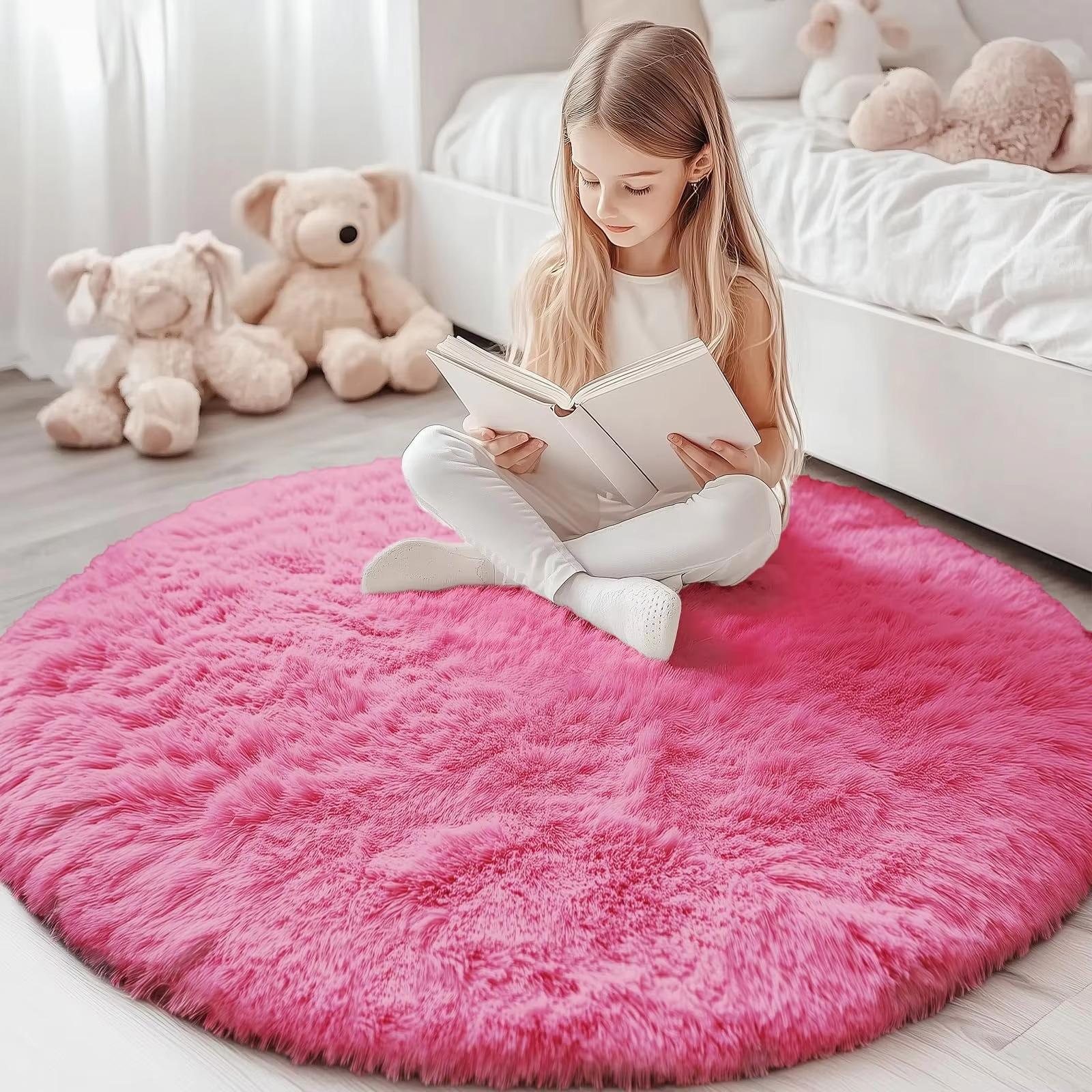 Round Shag Carpet with Plush Texture and Non-Slip Backing