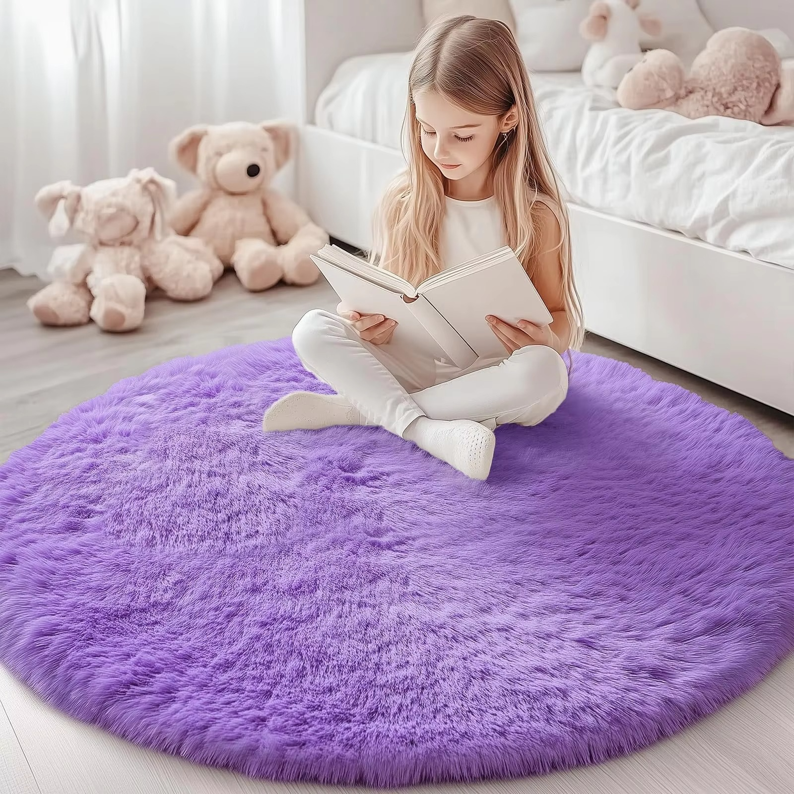 Round Shag Carpet with Plush Texture and Non-Slip Backing