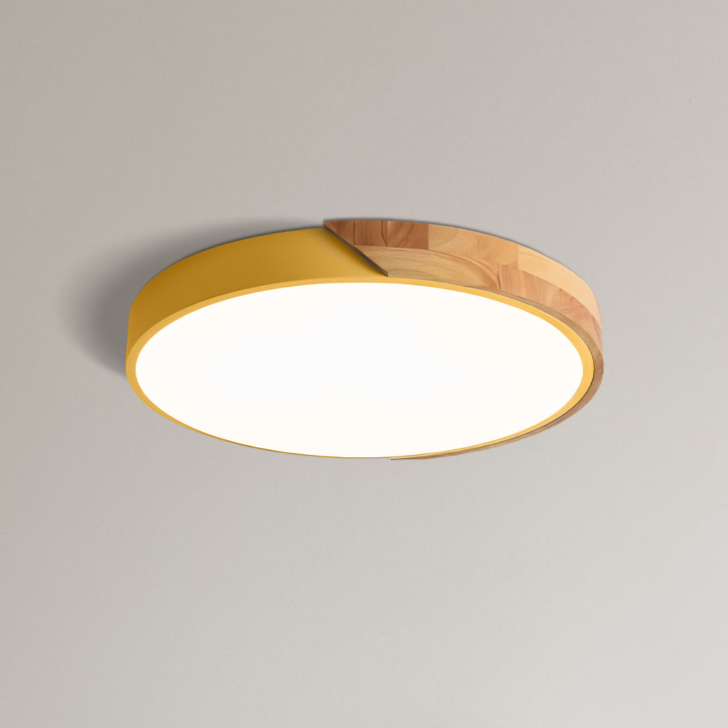 Round Dimmable Macaron LED Ceiling Lamp with Wood Accent