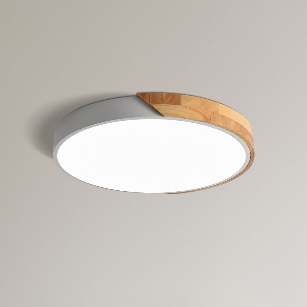 Round Dimmable Macaron LED Ceiling Lamp with Wood Accent