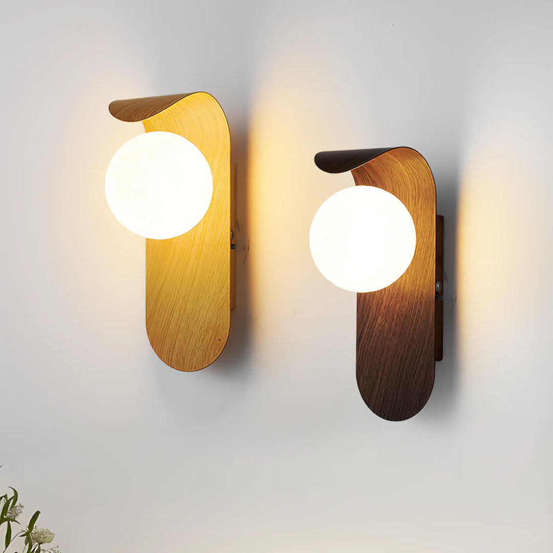 Scandinavian Wooden LED Wall Lamp with Glass Globe Minimalist Sconce