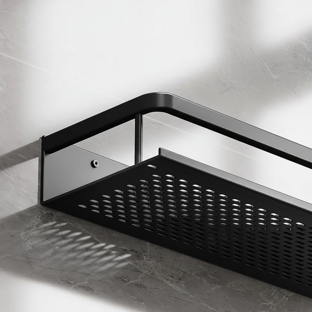 Black Aluminium Shower Shelf with Space-Saving Wall-Mounted Design