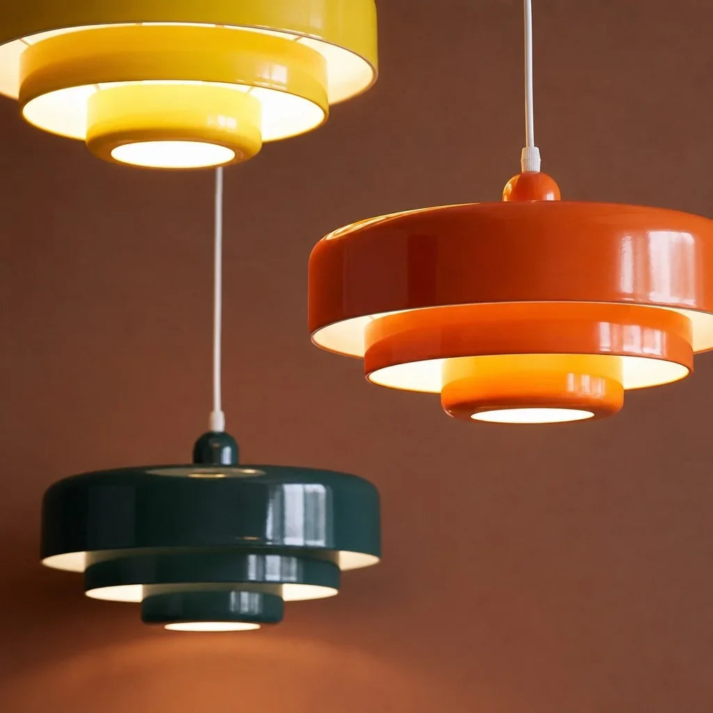 Triple Layer Disc Macaron Pendant Light with Adjustable Height