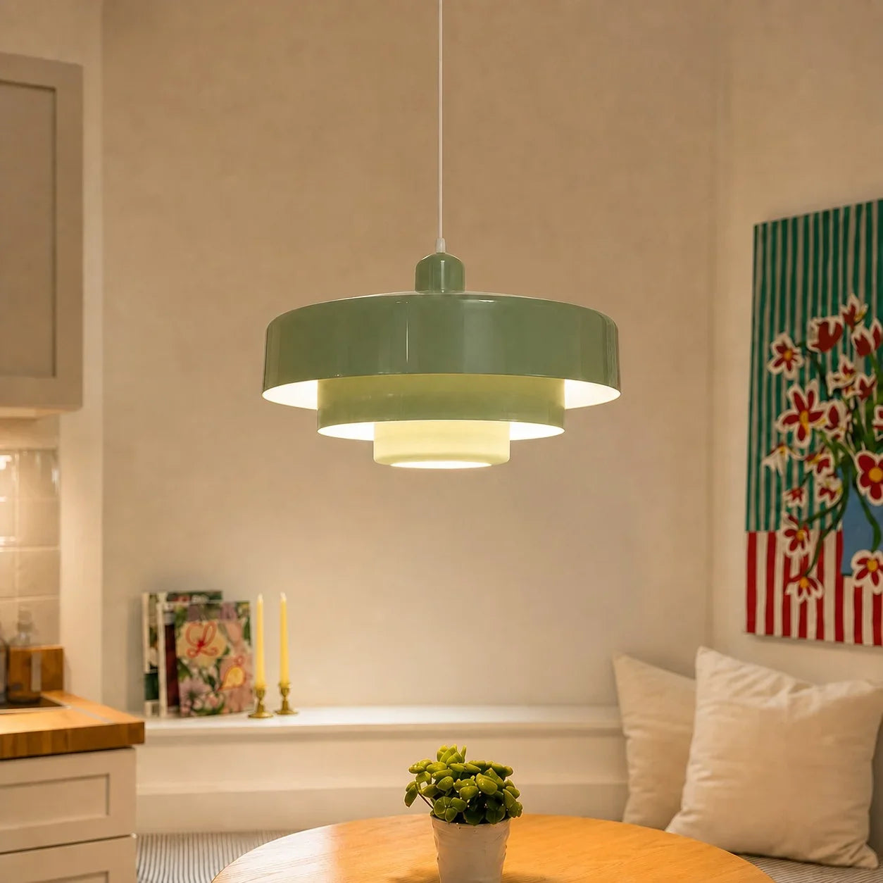 Triple Layer Disc Macaron Pendant Light with Adjustable Height