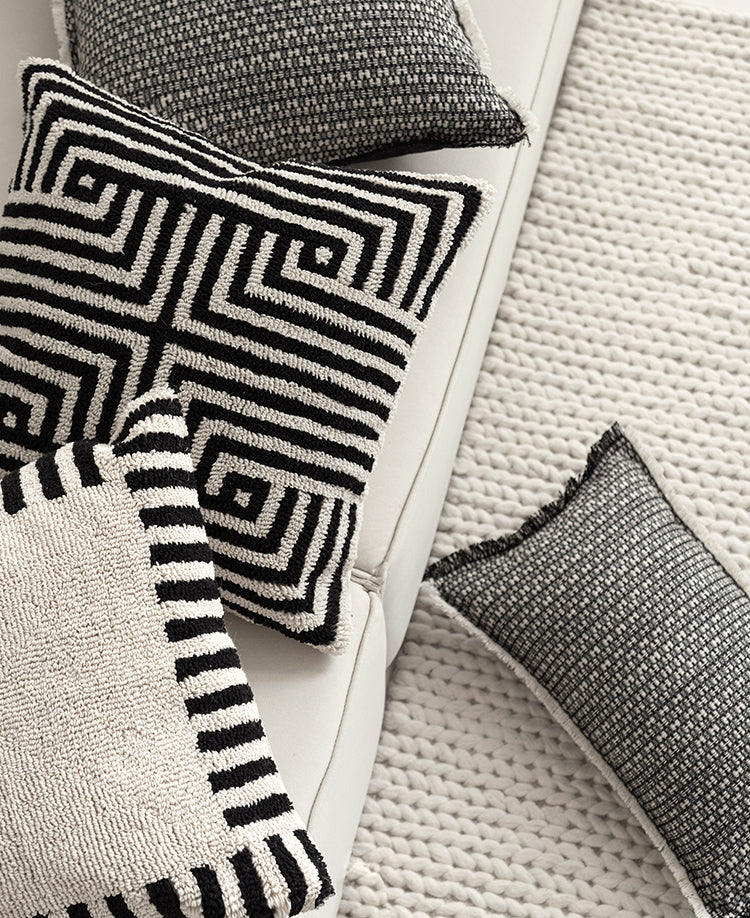 Tufted Cushion Cover 100% Cotton, Modern Black and Beige Stripe – Stylish Sofa and Couch Cushion Cover