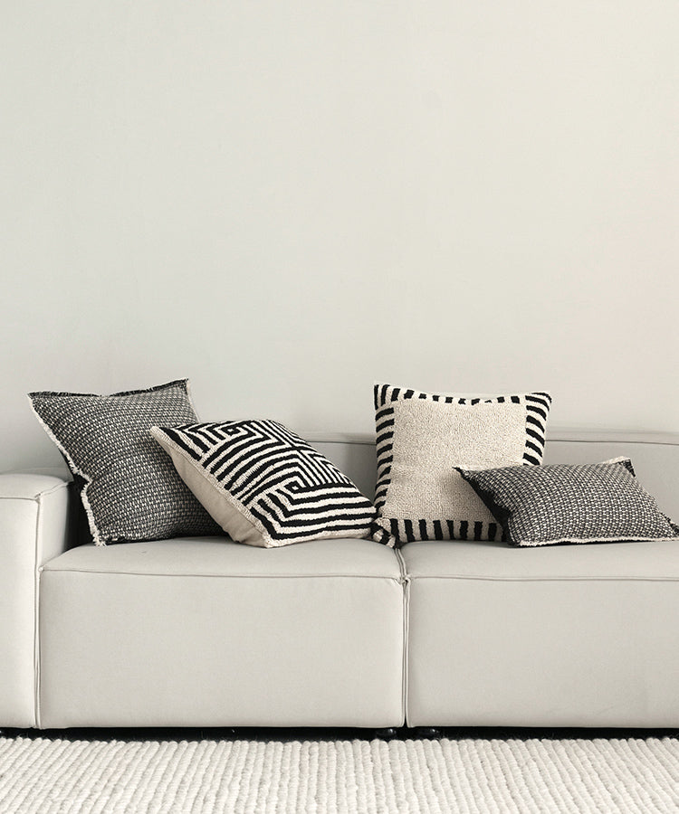 Tufted Cushion Cover 100% Cotton, Modern Black and Beige Stripe – Stylish Sofa and Couch Cushion Cover