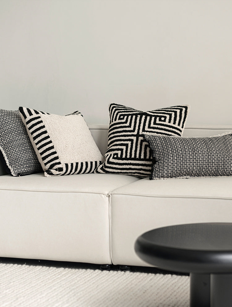 Tufted Cushion Cover 100% Cotton, Modern Black and Beige Stripe – Stylish Sofa and Couch Cushion Cover