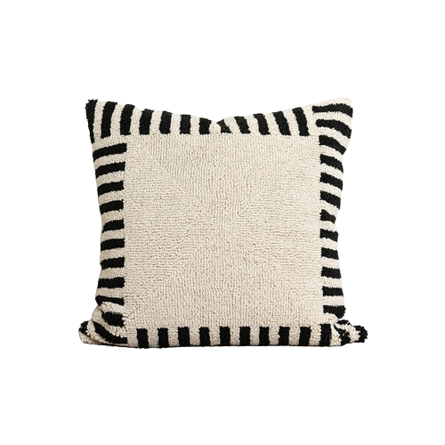 Tufted Cushion Cover 100% Cotton, Modern Black and Beige Stripe – Stylish Sofa and Couch Cushion Cover